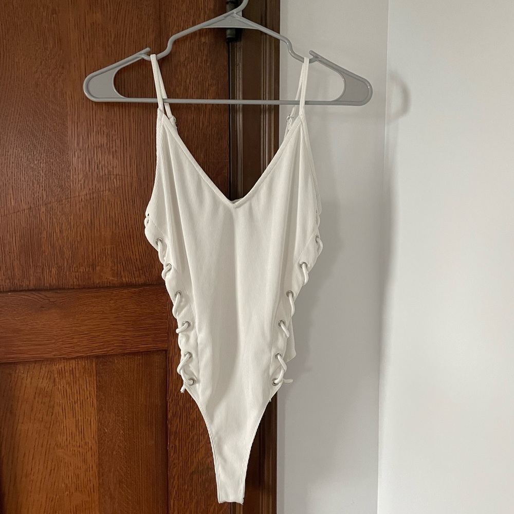 Forever 21 White Bodysuit with Lace-up Sides